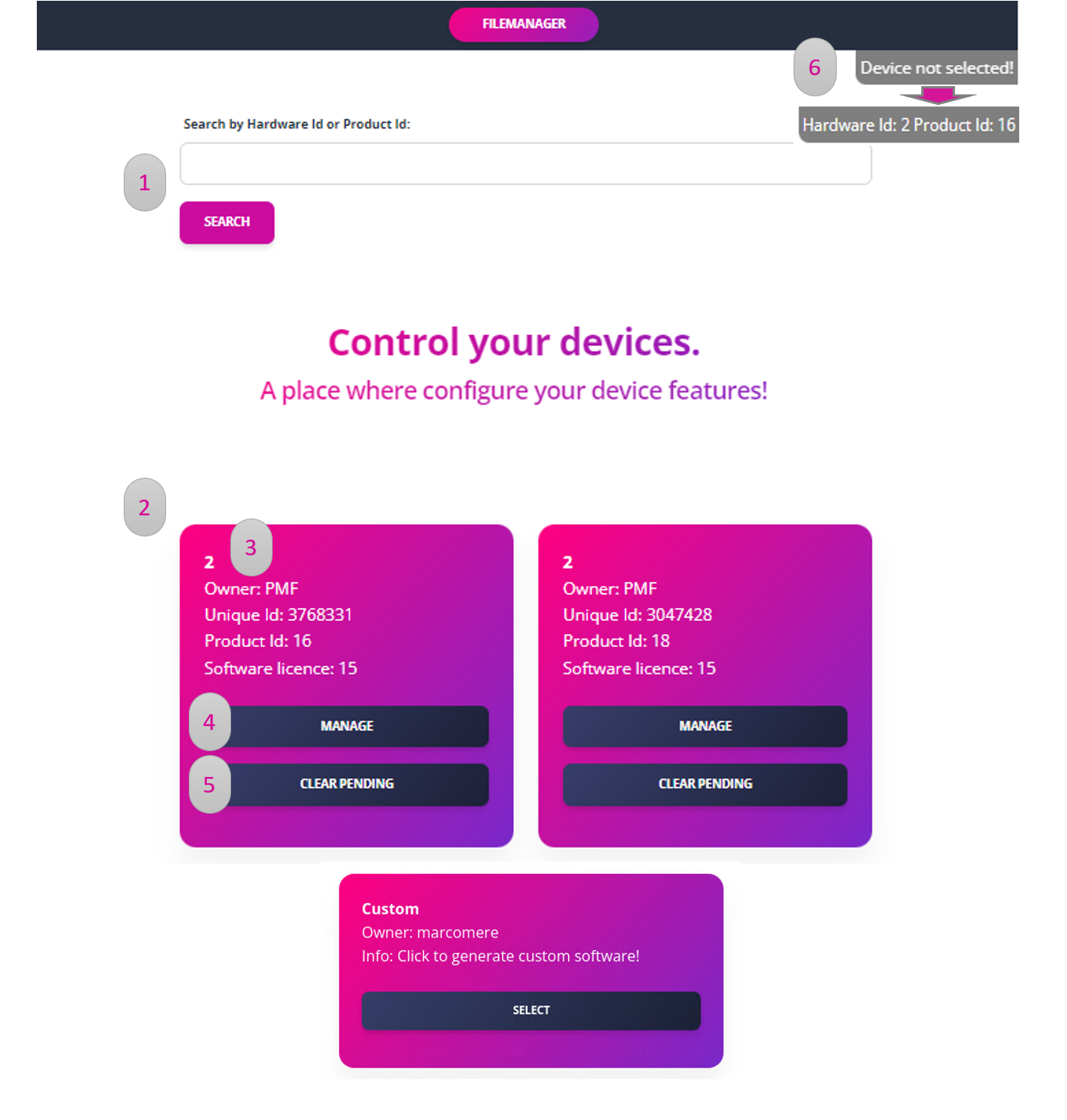 Device dashboard